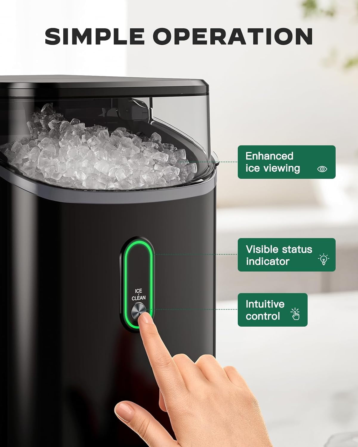Ice Maker Countertop,  Ice Maker with Soft Chewable Ice, One-Click Operation Ice Machine with Self-Cleaning, 33lbs/24H for Home,Kitchen,Office