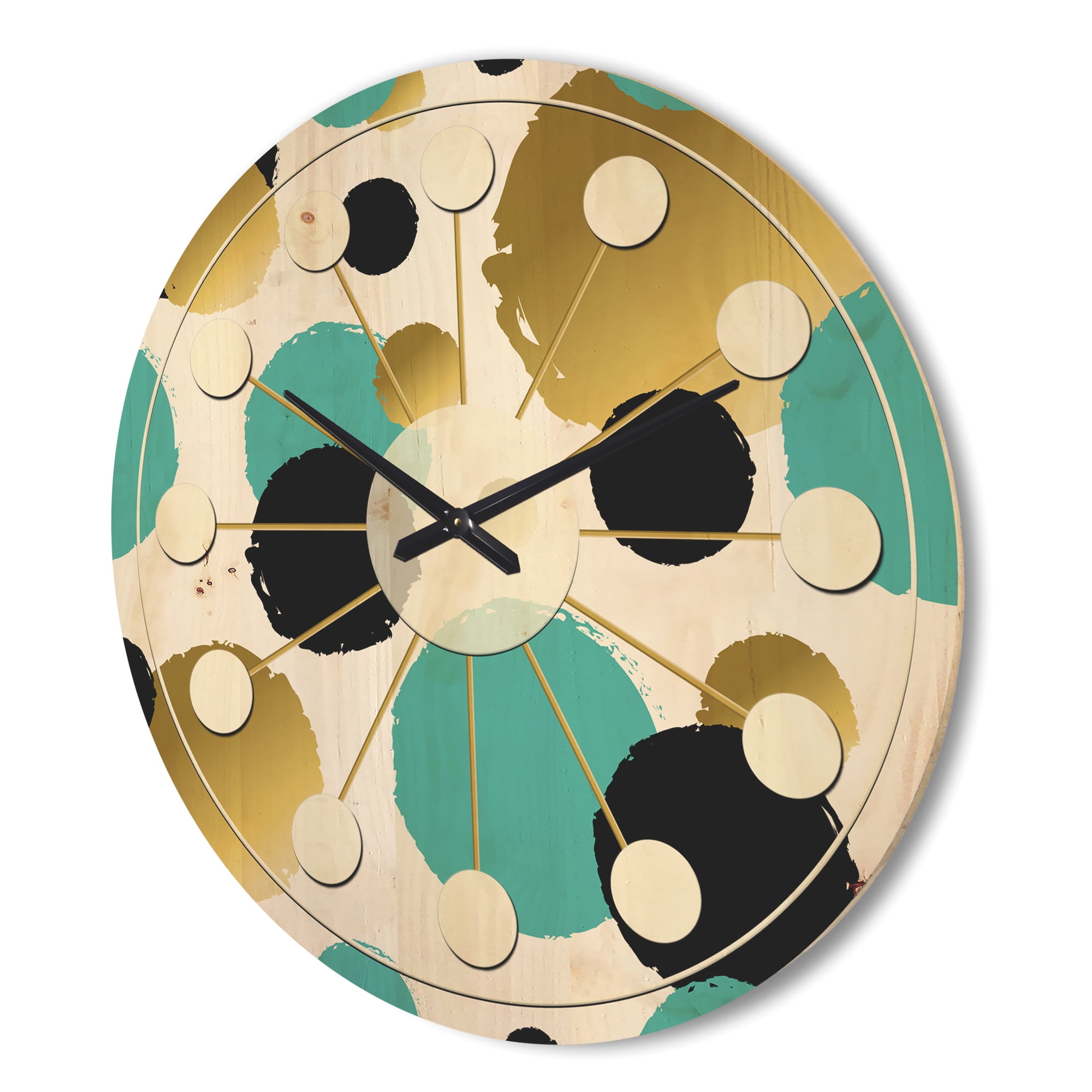 Designart 'Blue and Gold Circles ' Mid-Century Modern Wood Wall Clock