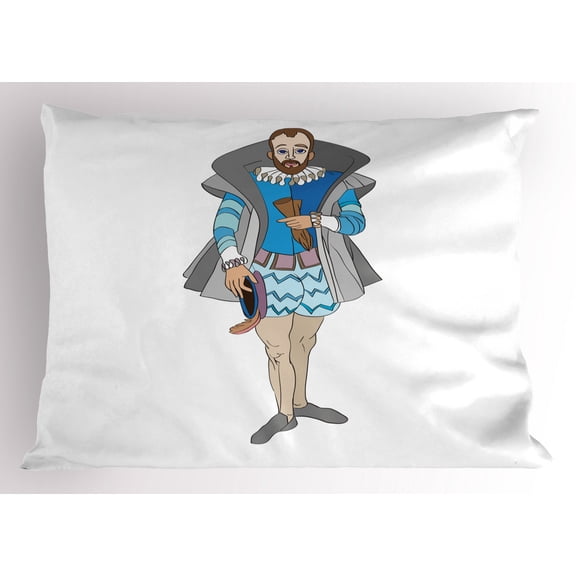 Renaissance Pillow Sham, Rococo Style Old Fashioned Aristocrat Royal Man Kitsch Baroque Costume Design, Decorative Standard King Size Printed Pillowcase, 36 X 20 Inches, Multicolor, by Ambesonne