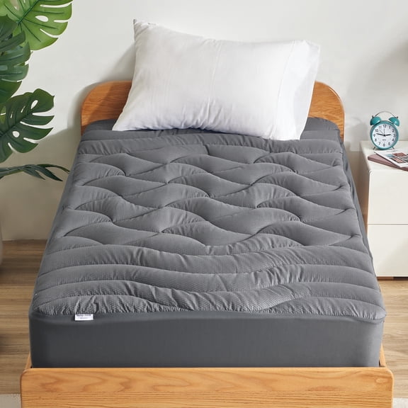Sleep Zone Cooling RV Mattress Topper, Premium Zoned Cool Mattress Pad Cover, Padded Mattress Protector Breathable Washable, Deep Pocket 8-21" (Gray, Short Queen)