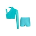 thumbnail image 3 of TSSOE Kids Girls Sequins Jazz Latin Hip Hop Dance Wear Long Sleeve One Shoulder Crop Tops Athletic Shirts with Shorts Set Blue Green 12, 3 of 4