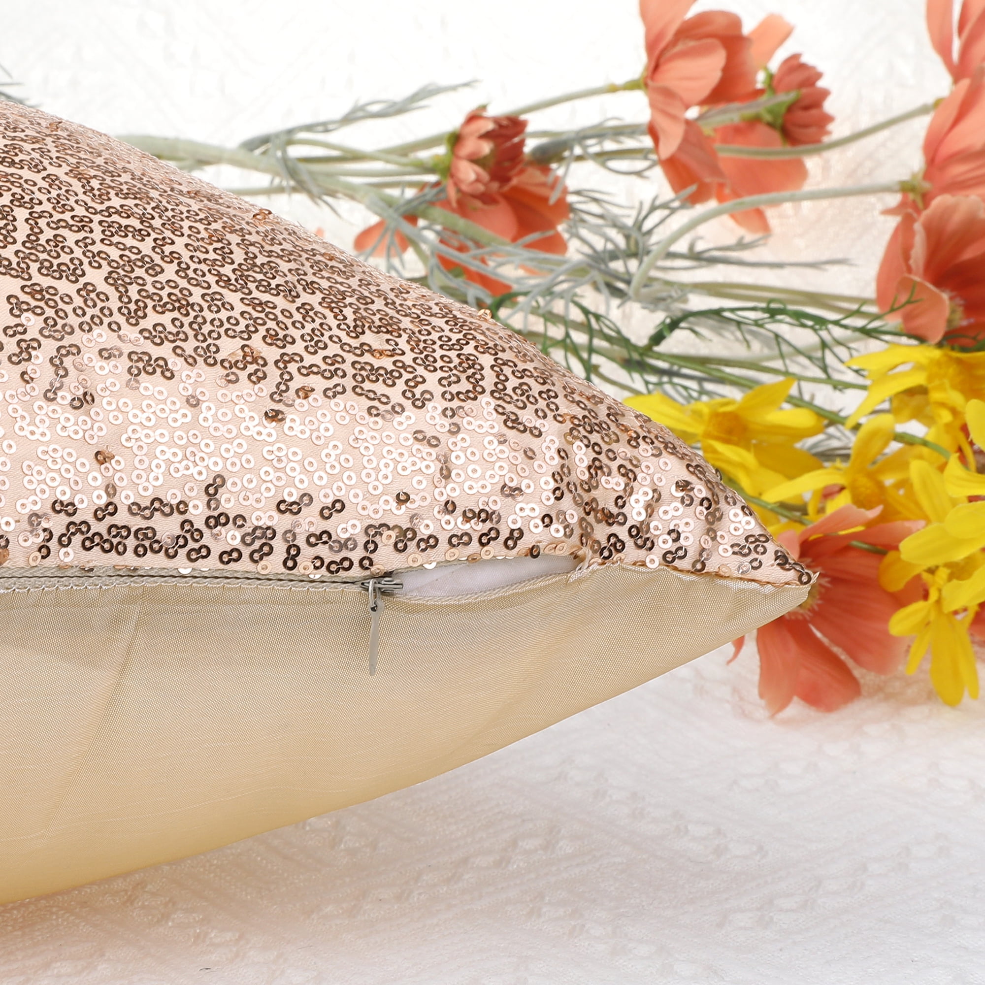 Unique Bargains Sequin Throw Pillow Covers 2 Glitter Decorative Pillow Cases Cushion Cover Rose Gold 16" x 16"
