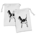 thumbnail image 1 of Beagle Fabric Pouch Set of 2, Monochromatic Graphic Illustrated Domestic Dog Standing and Looking Left, Drawstring Bag for Toiletries Masks and Favors, 9" x 6", White Charcoal Grey, by Ambesonne, 1 of 2