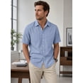 thumbnail image 5 of Oalirro Men's Short Sleeve Casual Button Down Shirt – Lightweight Breathable Cotton, Two Chest Pockets, Classic Collar, Solid Blue, Regular Fit for Summer Wear, 5 of 11