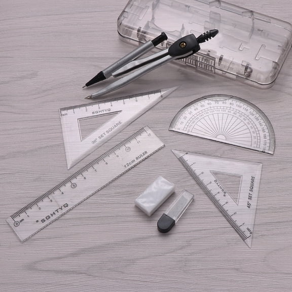 NUOLUX Compasses Set Geometry Drawing Tool with Protractor Divider Ruler Pencil Lead Eraser