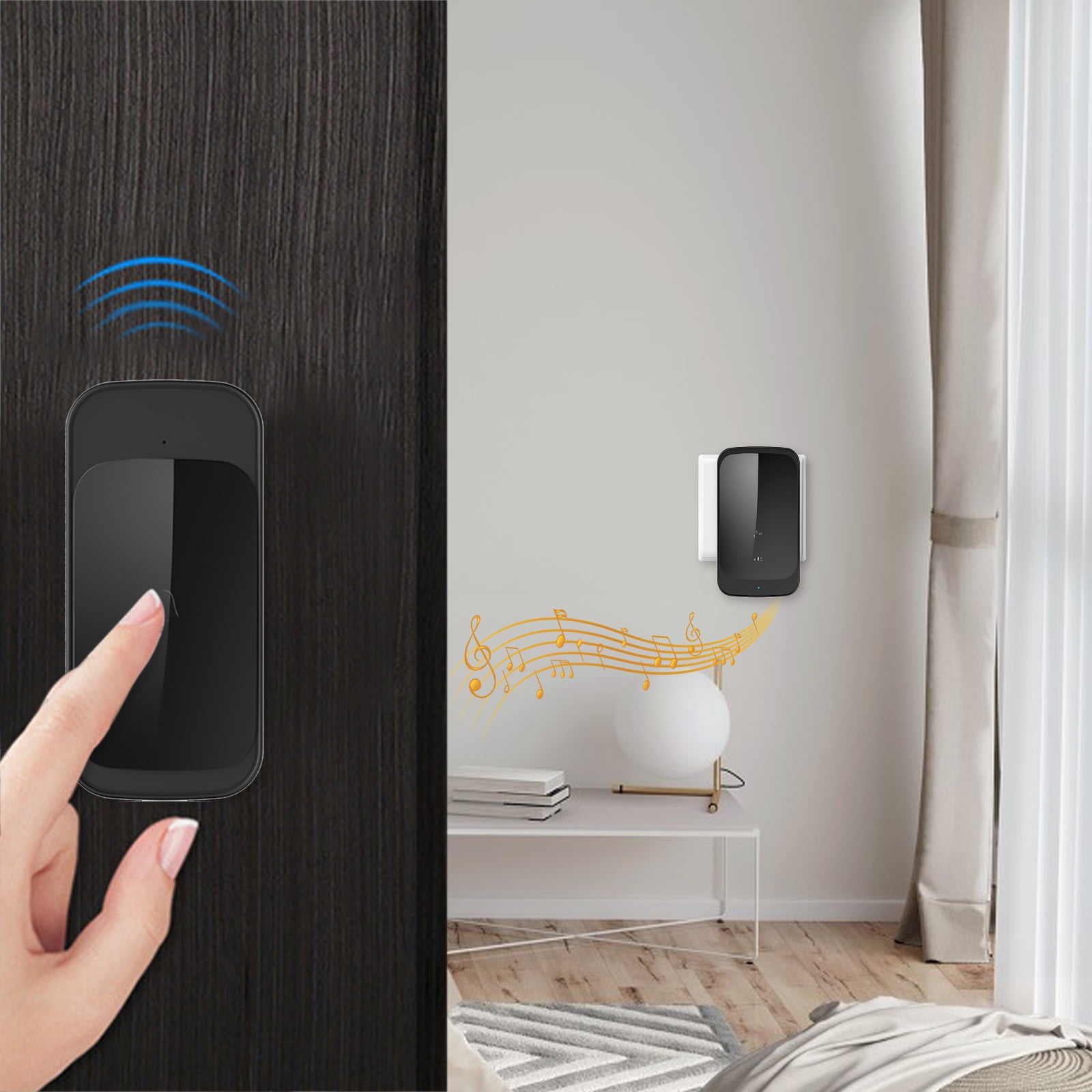 SuoKom Smart Doorbell Wireless Doorbell Waterproof Mini House Door Bell Kit  590ft Range With 58 Ringtones & 4 Level Adjust-able Volume Self-powered  Transmitter Wireless Doorbell On Clearance 