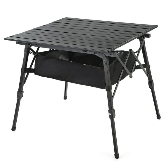 ARROWHEAD OUTDOOR 39" Aluminum Folding Camp Roll Up Table w/ Adjuatble Height, Undertable Mesh Storage, Carry Bag