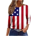 thumbnail image 2 of Conairie 4th of July T Shirt Women Crew Neck Loose 3/4 Sleeve Patriotic Shirts With Flag Stars Stripes Holiday Commemorative Tops Red L, 2 of 6