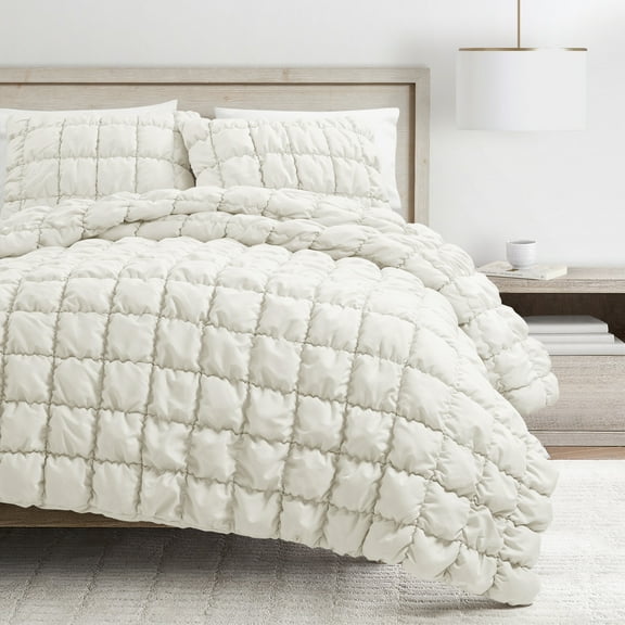 Puff Comforter Set Pearl White 3Pc Set Full/Queen