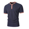 thumbnail image 4 of IhhxPro Big and Tall Men's Short Sleeve Henley T-Shirt with Button Detail Contrast Collar Casual Cotton Slim Fit Everyday Wear Summer Top S-3XL, 4 of 7