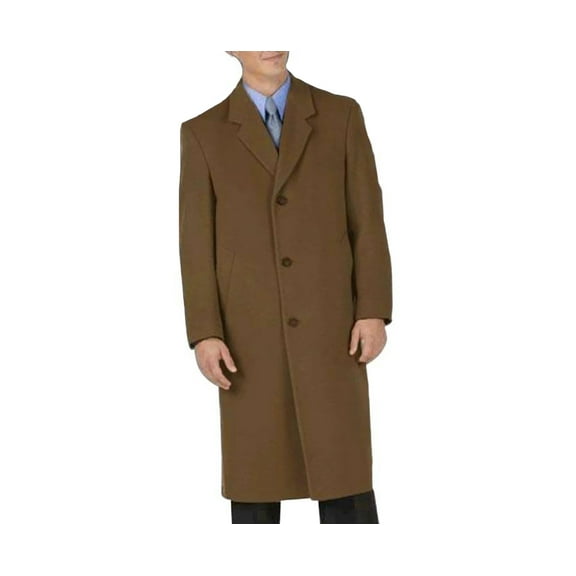 Mens Long Wool Winter Knee Length Coat Single Breasted Classic Dress Overcoat