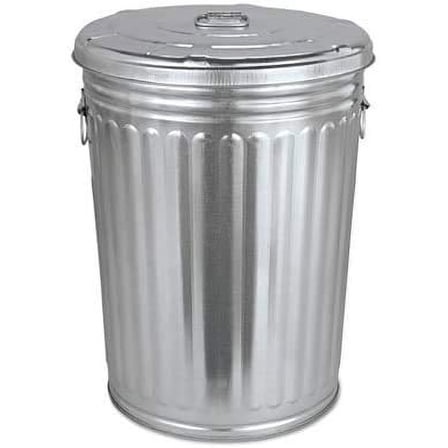ANHXN Pre-Galvanized Trash Can with Lid, Round, Steel, 20gal, Gray,