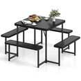 thumbnail image 2 of Costway Picnic Table Bench Set for 4-8 People with Umbrella Hole All-Weather HDPE Tabletop Black, 2 of 10