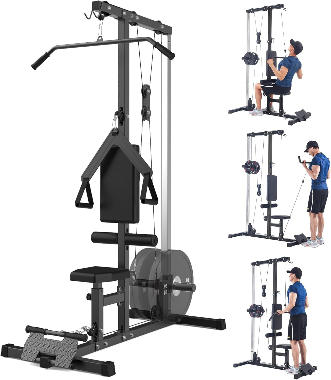 LAT Power Cable Machine,LAT All-in-One Machine with High and Low Pulley Station,LAT Pulldown Machines,Row Cable Machine with Adjustable Leg Support for Home Gym Total Body Training