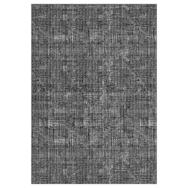 Washable Area Rug – Soft Non-Slip Low Pile Carpet with Textured Design, Dark Gray – Easy-to-Clean Rug for Living Room, Bedroom and Hallway