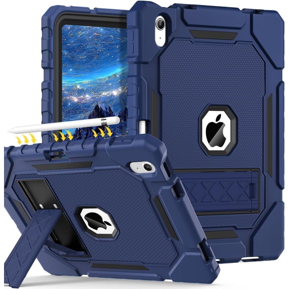 Pumier for iPad A16 Case 11th Generation 11 inch 2025 / iPad 10th Generation Case 10.9 inch 2022, Heavy Duty Military Grade Shockproof Cover with Pencil Holder for i Pad 11/10 Gen (Navy Blue)