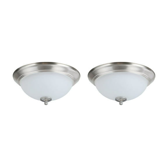 Aspen Creative 63018-12 LED Flush Mount Ceiling Light Fixture, Transitional Design in Satin Nickel Finish, Frosted Glass Diffuser, 13" Diameter, 2 Pack