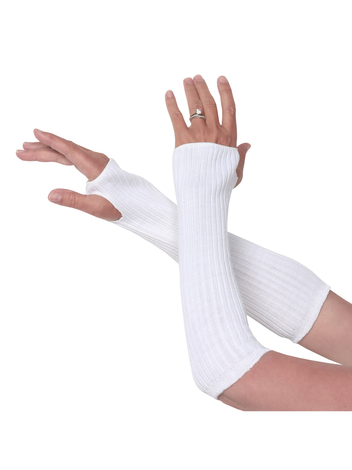 MSR Imports Unisex Thermal Sleeves Warming Fingerless Gauntlet Gloves White