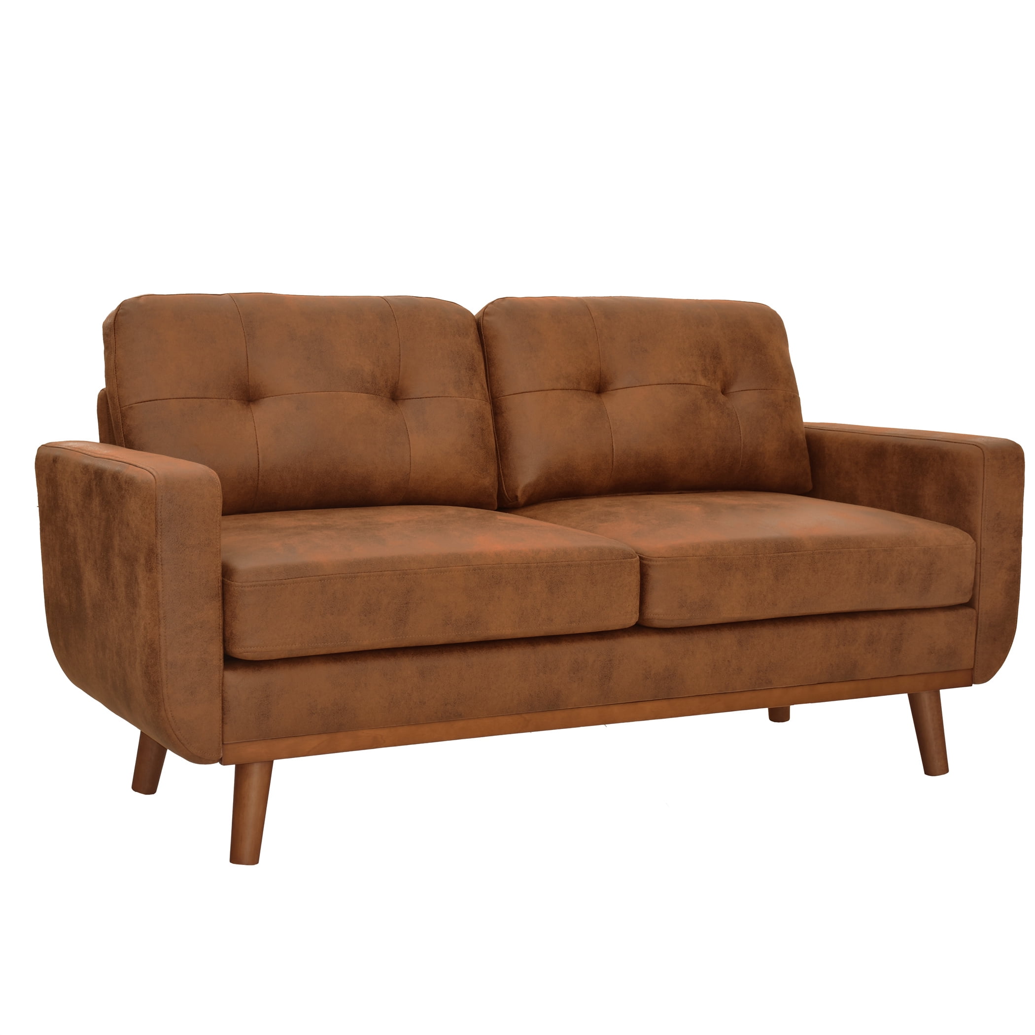Aukfa 65" Small Sofa Loveseat Couch Comfy Mid Century Modern Sofa for Living Room Bedroom, Foil Fabric, Brown