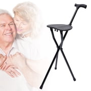 DENEST Portable Travel Hiking Chair Stool Tripod Folding Walking Stick with Seat Cane
