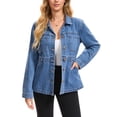 thumbnail image 2 of INSPIRE CHIC Women's Denim Jackets Distressed Button Down Long Sleeve Jean Jacket Trendy with Pockets 2XL Light Blue, 2 of 6