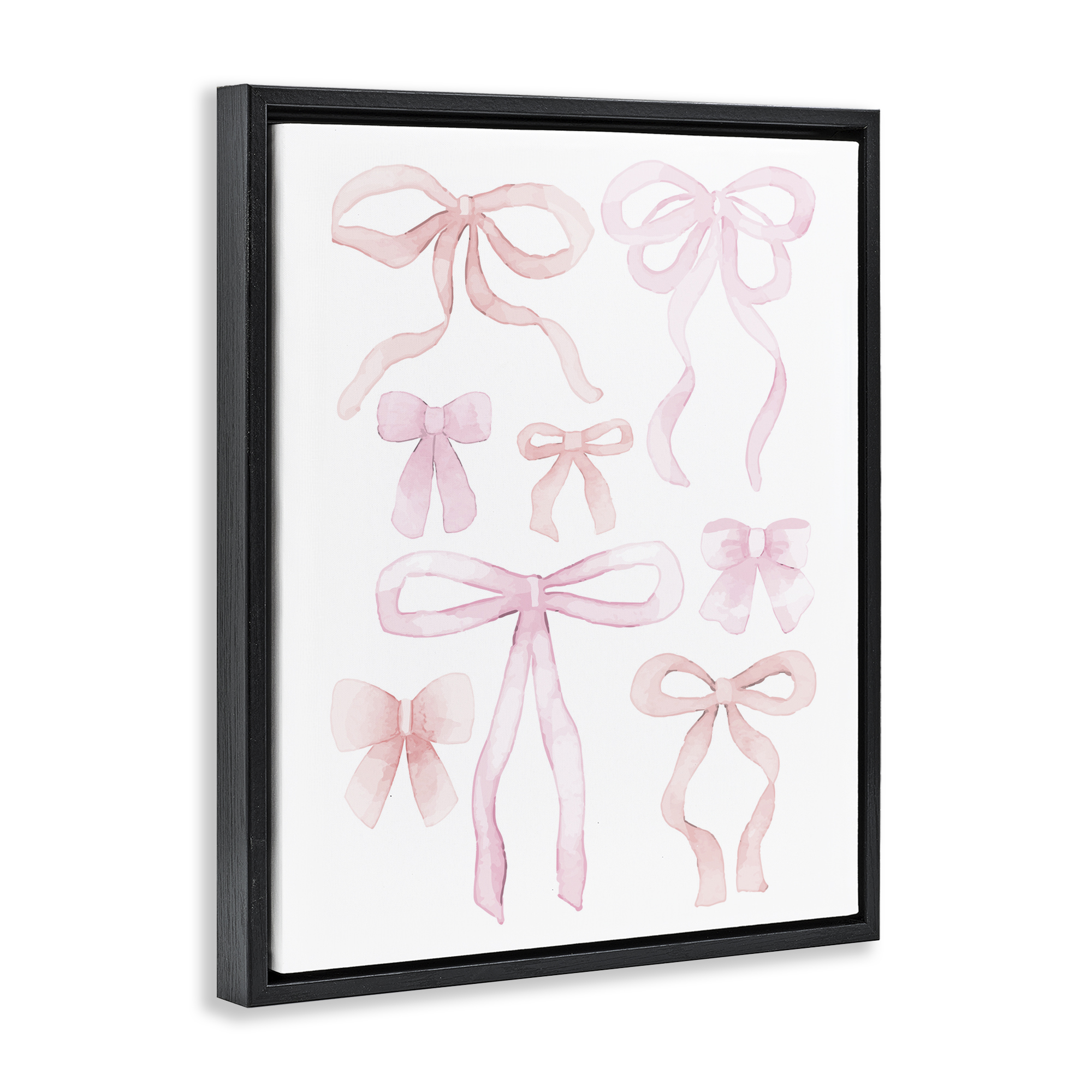 Feminine Chic Bows Black Framed Floater Canvas Wall Art, design by Kim Allen