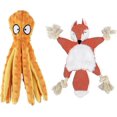 thumbnail image 1 of UBIUO 2-Pack Plush Octopus Fox No Stuffing Toys for Small to Medium Dogs, Pet Chew Toys Crepe Paper Neps Clean Teeth Interaction, Red, 13.8x3.8X.38 Wh, 1 of 4
