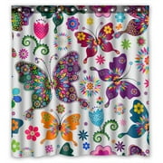 GCKG Beatiful Flying Butterflies Bathroom Shower Curtain, Shower Rings Included 100% Polyester Waterproof Shower Curtain 66x72 inches