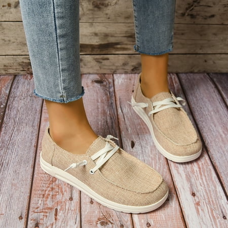 

Women s Slip On Canvas Shoes Low Top Round Toe Lace Up Flat Loafers Casual Walking Shoes