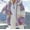 Purple, variant on Women Fall Winter Warm Plush Hooded Coat Contrast Color Long Sleeve Zip Up Thick Cardigan Jacket