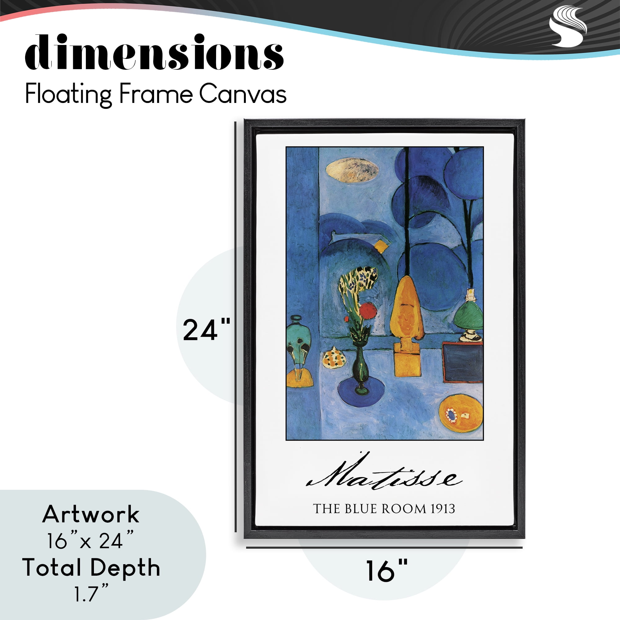 Matisse The Blue Room Black Framed Floater Canvas Wall Art, design by Vintage Hustle