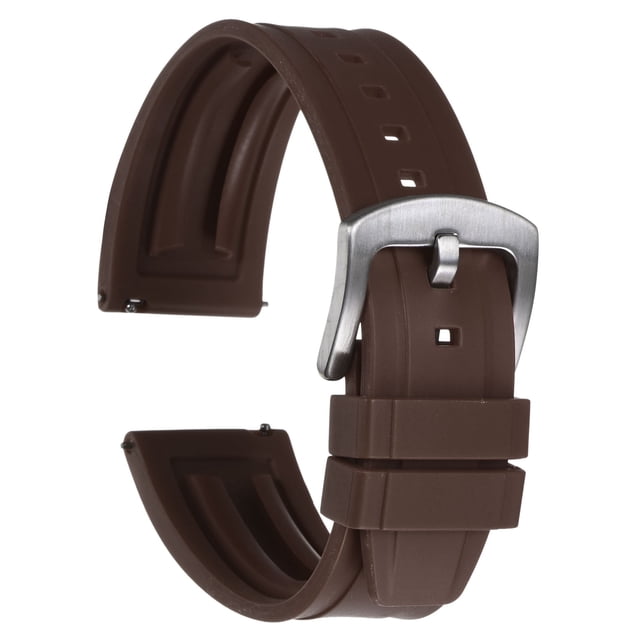 Correas de reloj Uxcell 22mm Correa de caucho con liberación rápida Correa marrón hebilla plateada