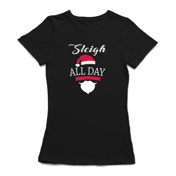 Sleigh All Day Santa's Beard Women Black T-Shirt, Female XX-Large