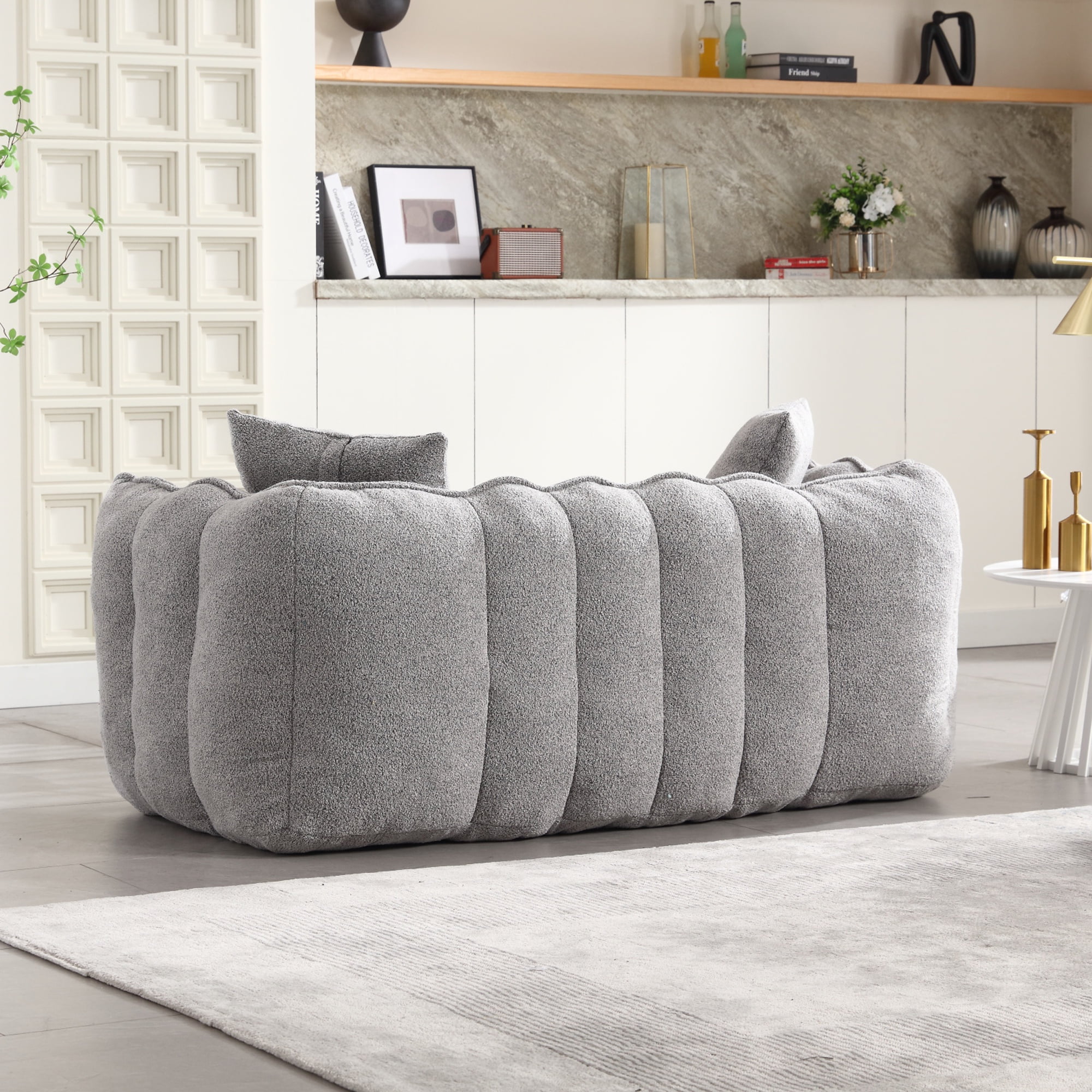 PORKISS Oversized Bean Bag Chair with 2 Pillows, Giant Large Loveseat Bean Bag Chair Couch for Adults Teens, Chenille Fabric Sofa, Grey