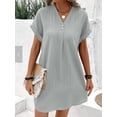 thumbnail image 5 of Summer Dresses for Women 2025 Casual Button V Neck Short Sleeve Tunics A Line Ribbed Mini T Shirt Dress Silver L, 5 of 7