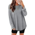 thumbnail image 2 of UTSJKR Tunic Tops for Women Loose Fit Dressy Waffle Knit Long Sleeve Shirts Trendy Spring Crewneck Sweaters Curved Hem Gray L, 2 of 8