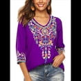 thumbnail image 3 of Blusas Mexicanas para Mujer, Camisas Bordadas, Ropa Hippie, Túnicas de Fiesta, Blusas Bohemias Campesinas de Talla Grande. Púrpura 5XL, 3 of 6