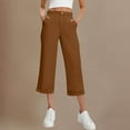 thumbnail image 2 of Brglopf Womens Dress Pants Wide Leg High Elastic Waisted Capri Pants Dressy Casual Business Slacks Work Trousers with Pockets Brown L, 2 of 8
