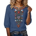 thumbnail image 5 of Guluxicc 3/4 Length Sleeve Womens Tops Summer Casual V Neck Cotton Linen T Shirts Boho Embroidery Blouse Comfy Loose Tunic Top, 5 of 8