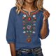 thumbnail image 5 of Neewe Women's Embroidered Tops 3/4 Sleeve Traditional Boho Shirts for Women V Neck Peasant Tunic Blouses, 5 of 8