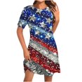 thumbnail image 1 of Vestido Corto para las Mujeres Cuello Redondo Manga Corta Impresa Suéter, Moda Casual Estilo Línea, 1 of 7