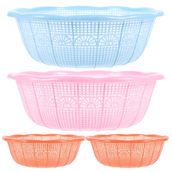 OUNONA 4-Pack Plastic Colander Baskets for Kitchen Use, Vegetable and Fruit Washing, Strainers for Food Prep