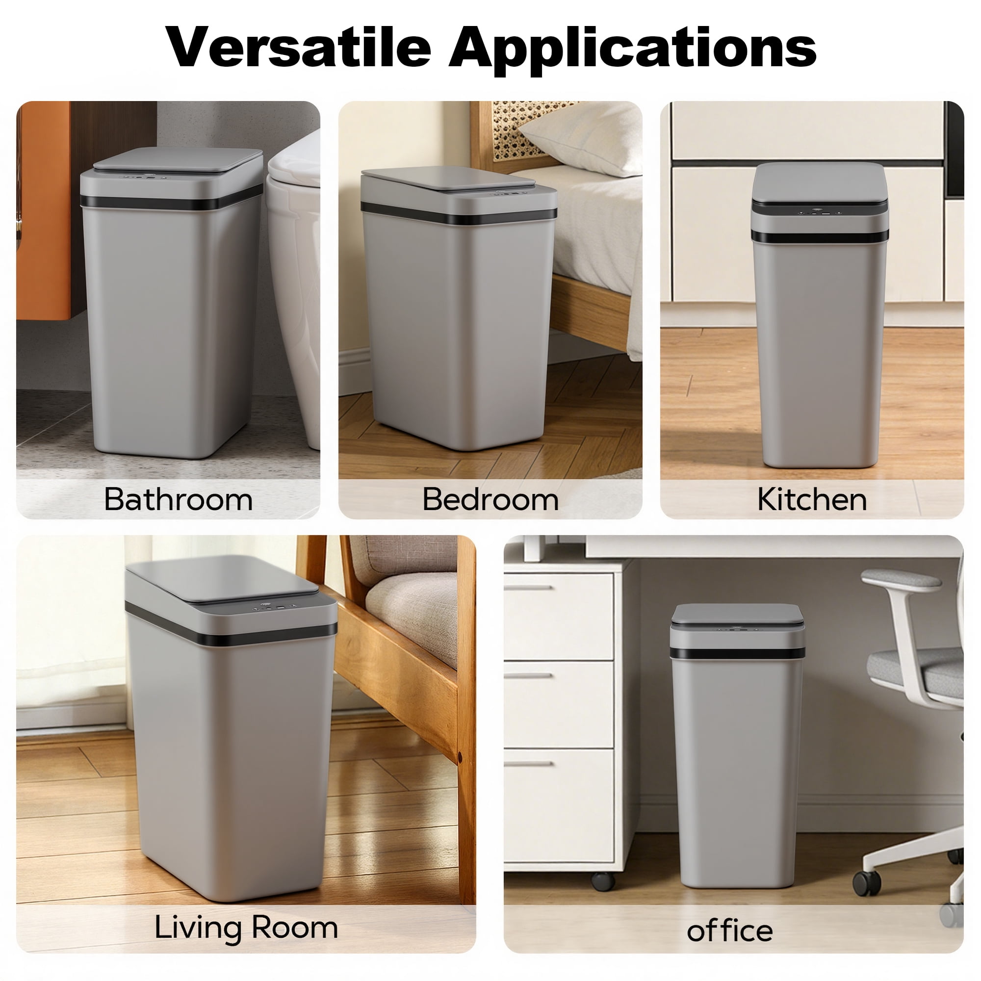 Riousery 3.5 Gallon Touchless Trash Can, 2-Pack Motion Sensor Waste Bin with Lid, Gray