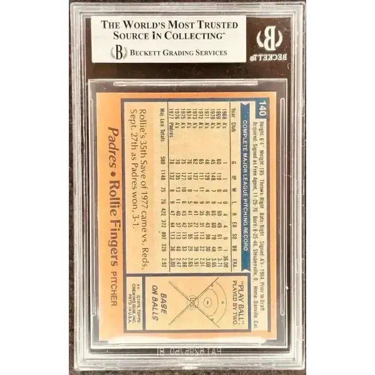 Rollie Fingers autographed San Diego Padres 1978 Topps card BAS ...