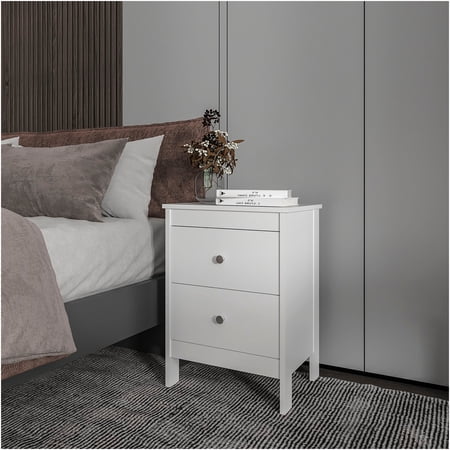 JERFIT 2-Drawer Nightstand for Bedroom White Melamine End Table with Knobs Compact Bedside Table with Storage