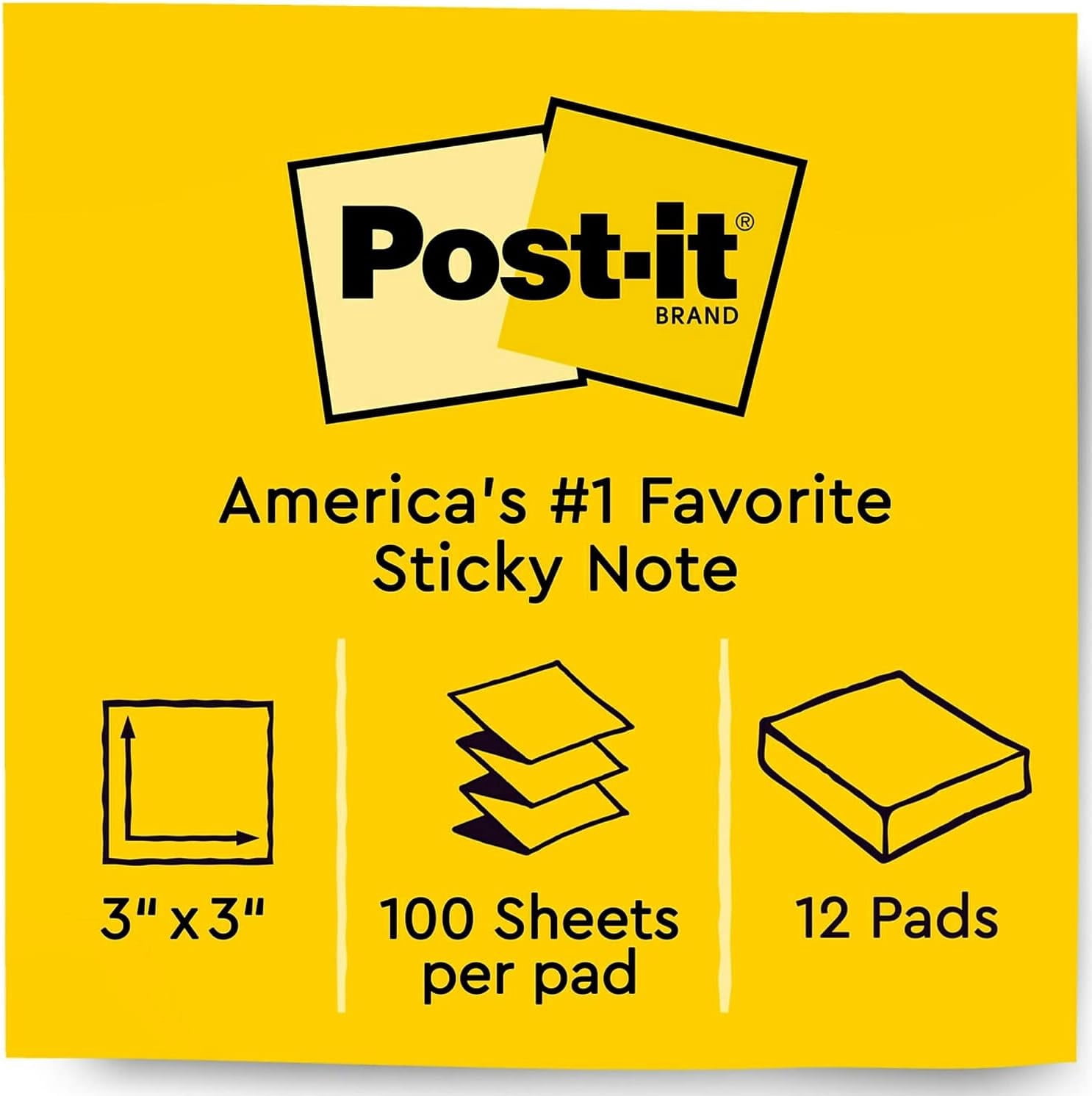 Post-it Dispenser Pop-up Notes, R330-12AU, 3 in x 3 in (76 mm x 76 mm), 100 Sheets/Pad, 12 Pads/Pack