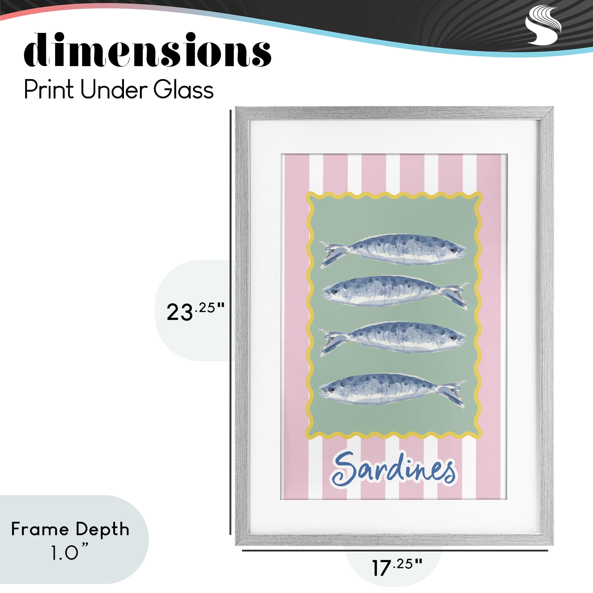 Stupell Industries Pastel Striped Sardines Gray Framed Print Under Glass, design by Patricia Pinto