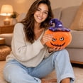 thumbnail image 6 of Halloween Plush Toys 7.87 Inch, Pumpkin Cushion, Spooky Cute Stuffed Pillow with Wizard Hat for Modern Farmhouse Room Decor (B), 6 of 8