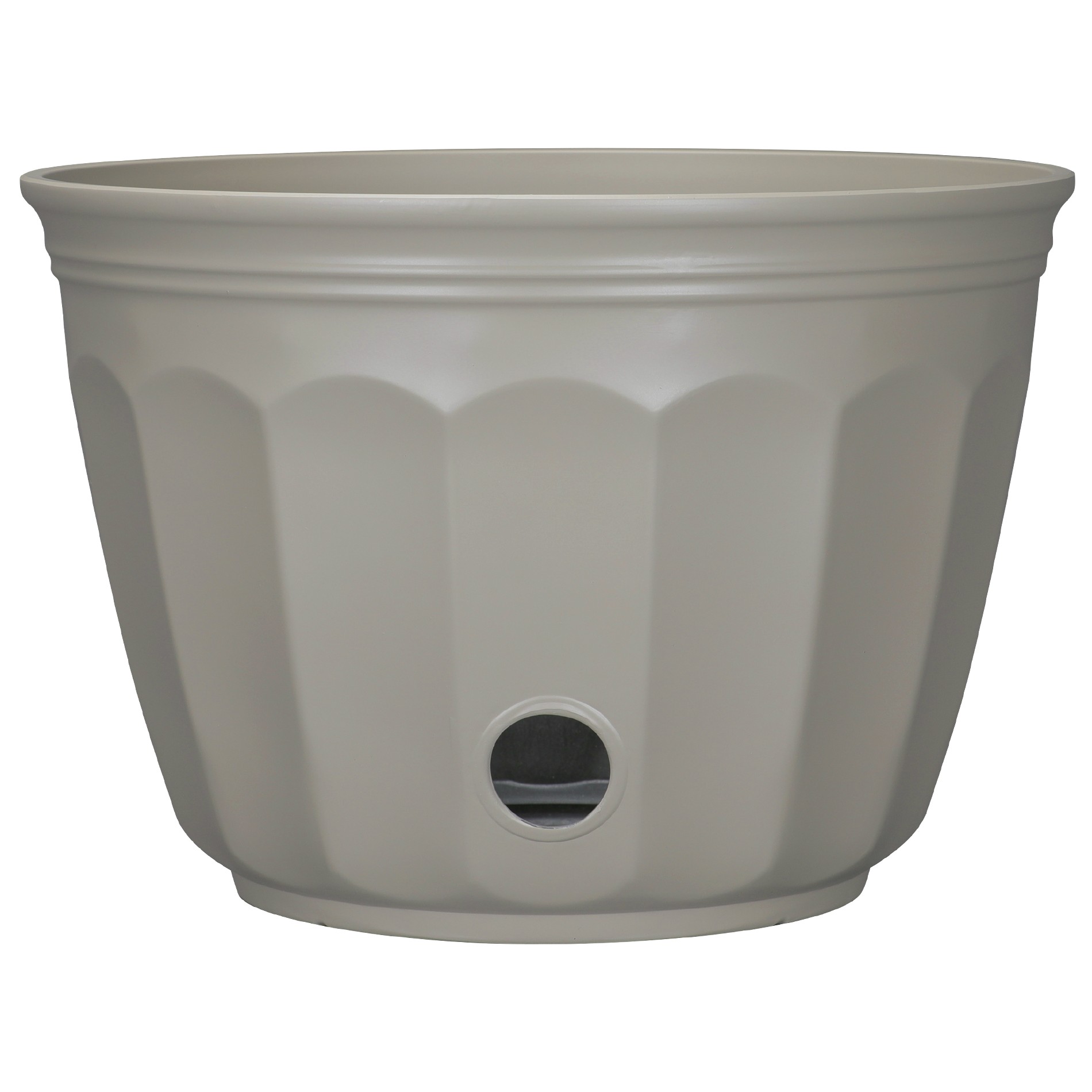 Expert Gardener 17.8" ×17.8" × 12.3" Birch Gray 100% Recycled Resin Hose Pot with Removable Drainage Plug