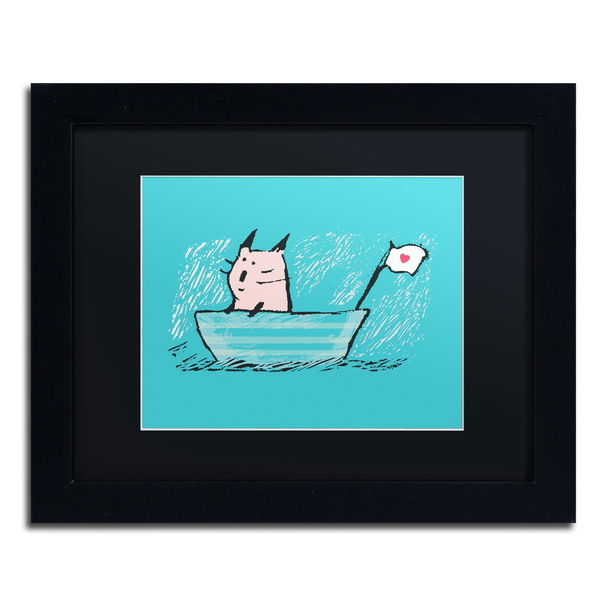 Carla Martell 'Sweet Sailor Cat' Black Matted Framed Art